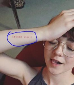 Maisie Williams forearm tattoo little rascal