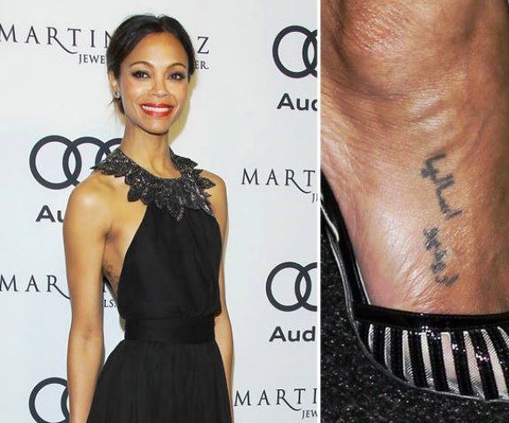Zoe Saldana did a arabic tattoo on her right feet
