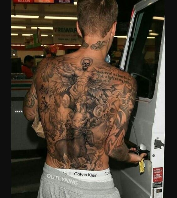 Justin Bieber back tattoos