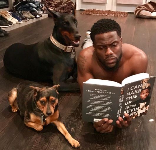 Kevin Hart with his pet dogs Riggs and Roxy