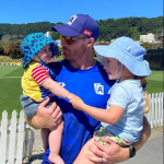 Martin Guptill with his son and daughter