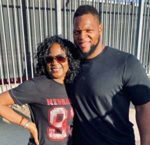 Ndamukong Suh with his mother Bernadette Lennon | Celebrities InfoSeeMedia