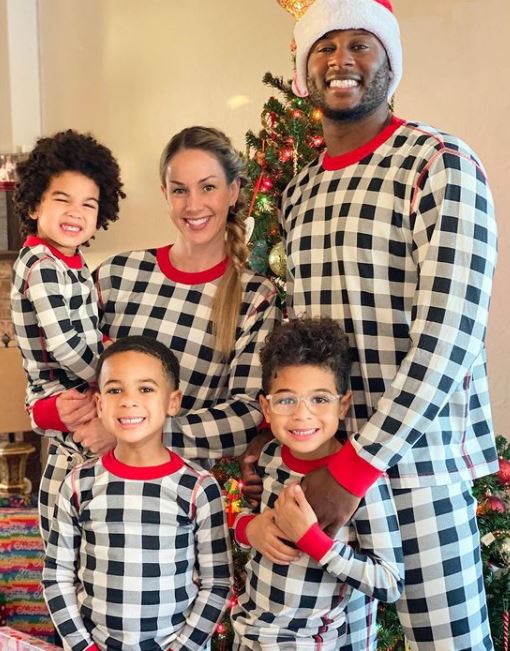 Lorenzo Cain with his wife and kids