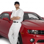 Dustin Pedroia with his Chevrolet car
