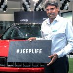 Kapil Dev with his Jeep Comaps car