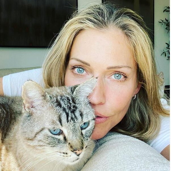 Tricia Helfer with her pet cat