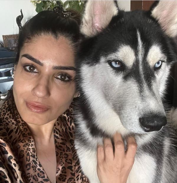 Raveena Tandon with her pet dog