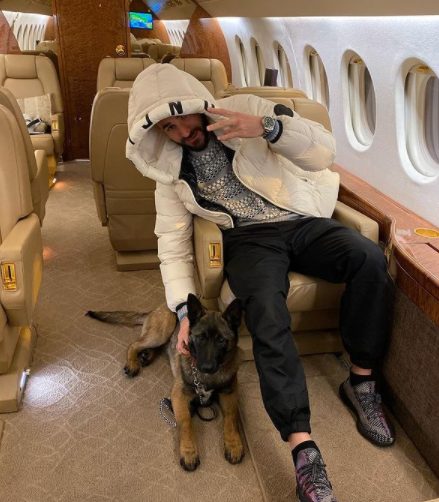 Karim Benzema with his pet dog