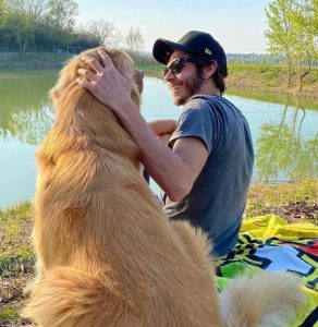 Valentino Rossi with his pet dog