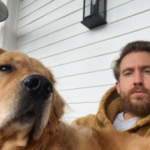 Calvin Harris with his pet dog
