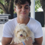 Grayson Dolan with his pet dog