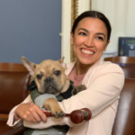 Alexandria Ocasio-Cortez with her pet dog