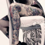 Kat Von D Tattoo on left leg