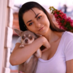 Helga Lovekaty with her pet dog-