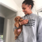 Jasmine Tookes with her pet dog-