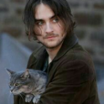 Landon Liboiron with his pet cat