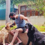 Ravi Teja with his pet dogs