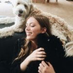 Grace Van Dien with her pet dog