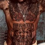 Pete Wicks's chest and belly tattoos