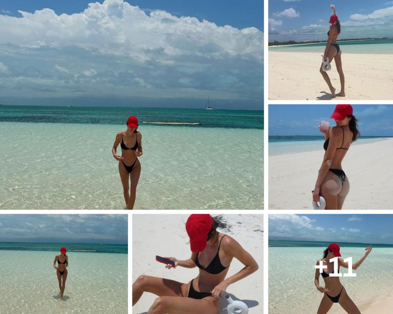 Kendall Jenner Enjoys Tropical Getaway in Black Triangle Bikini and Red Baseball Cap