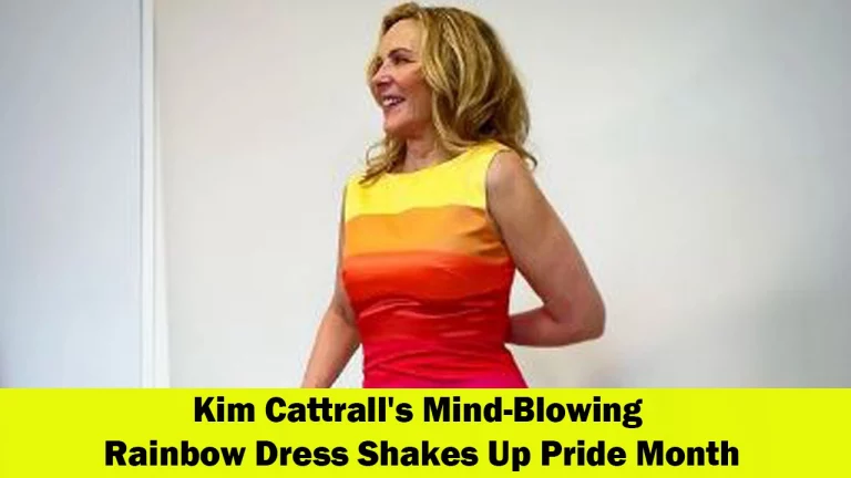 Kim Cattrall Celebrates Pride Month in Vibrant Rainbow Dress and Strappy Sandals