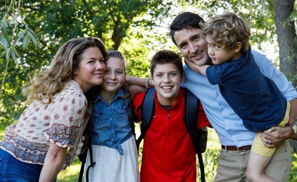 Justin Trudeau with wife and kids