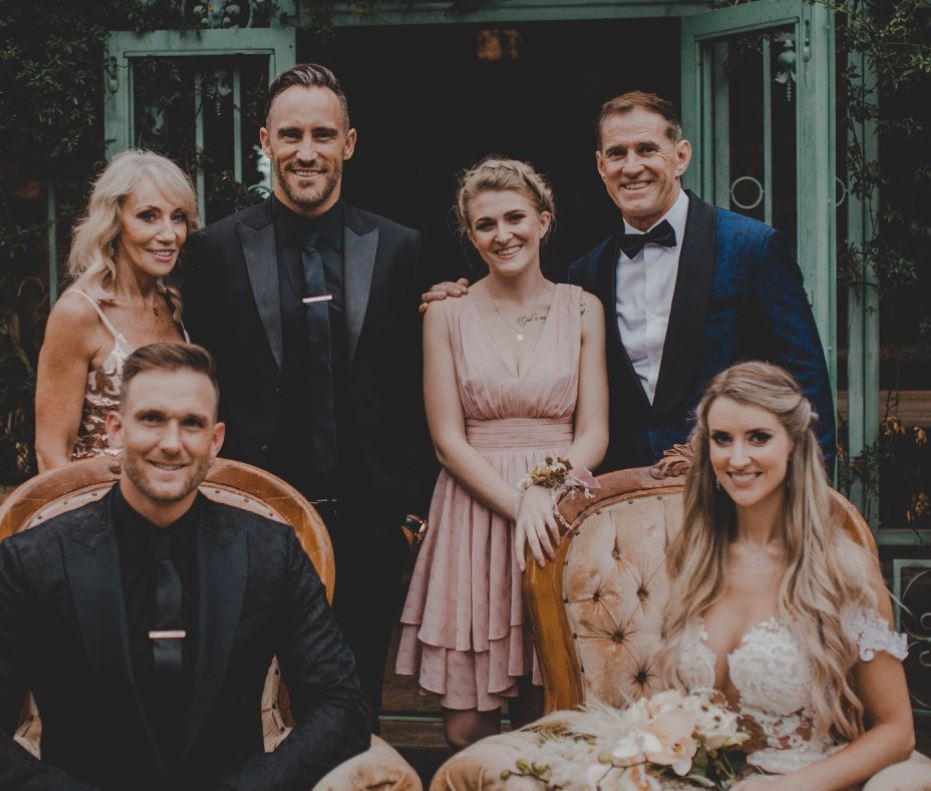 Faf Du Plessis with parents, sisters and brother in law in his sister Rhemi's marriage
