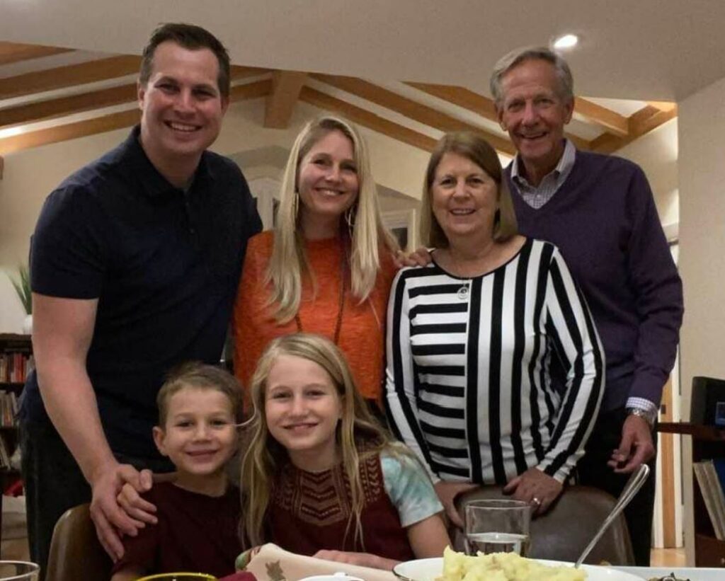 Isabelle Bridges with husband kids and parents-in-law