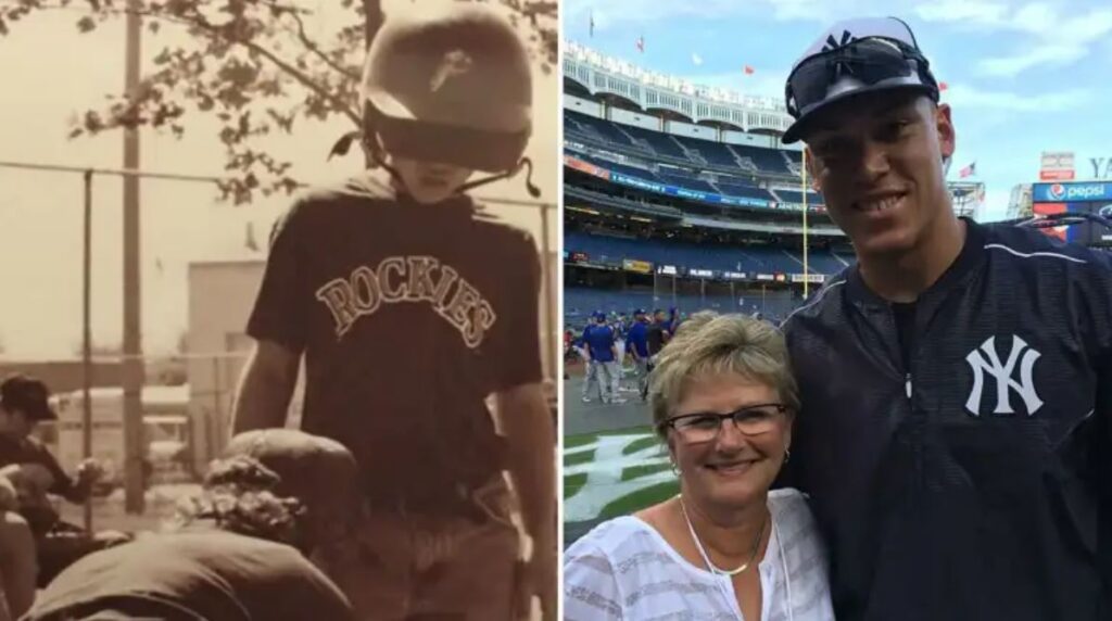 Aaron Judge as a young boy and with his mom Patty years later
