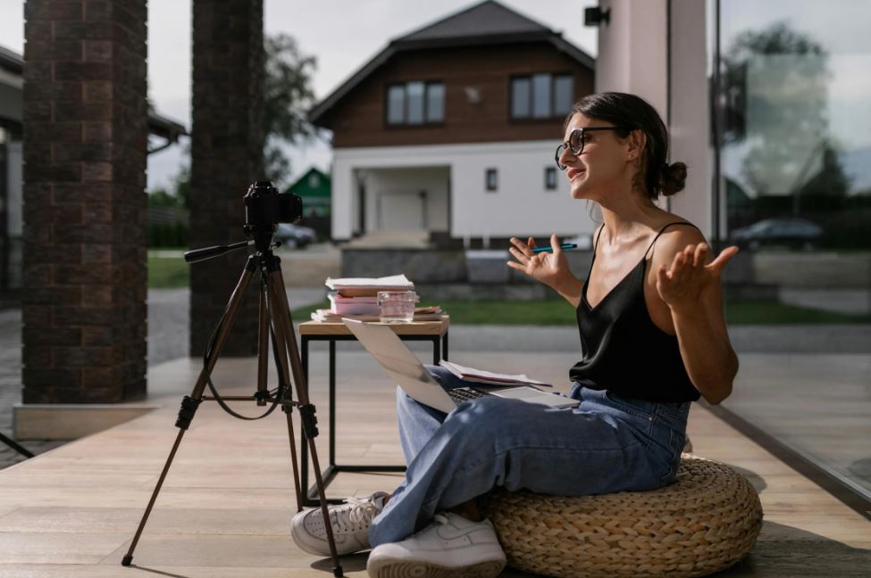 A content creator recording a video