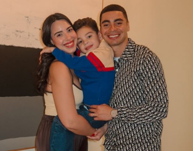 Miguel Almirón with wife and son